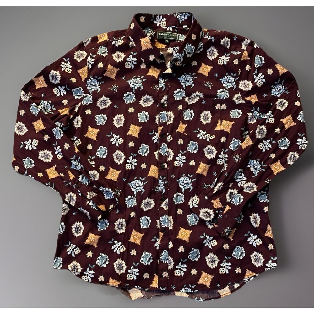 Paisley & Gray Long Sleeve Button Down Shirt Maroon Floral Flower Slim XXL JBHS